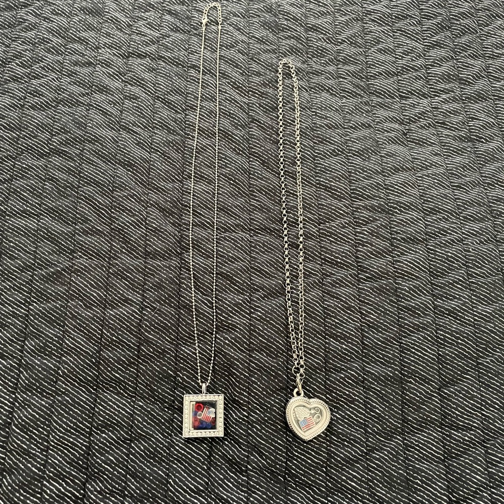 Silver Heart and Square Lockets with Charms Inside Necklace Set